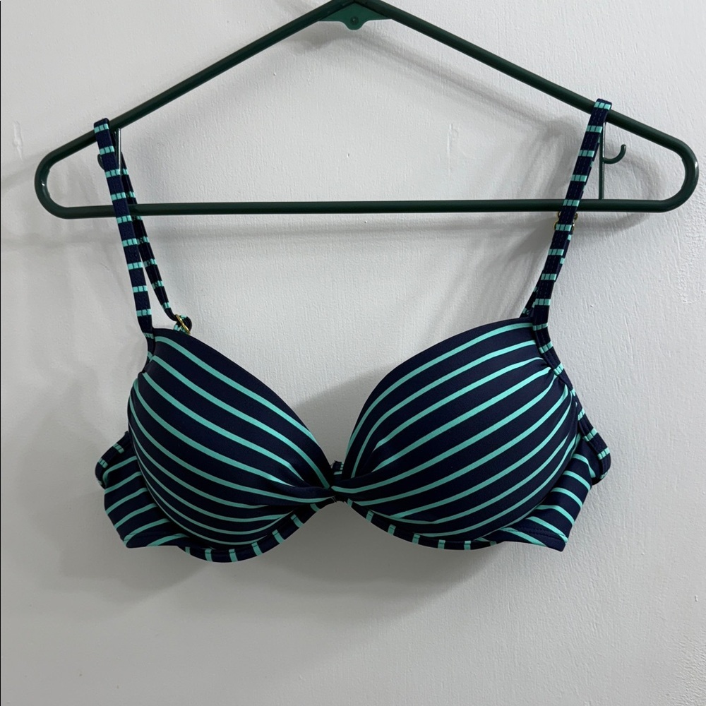 Xhilaration Navy and Teal Striped Bikini Top